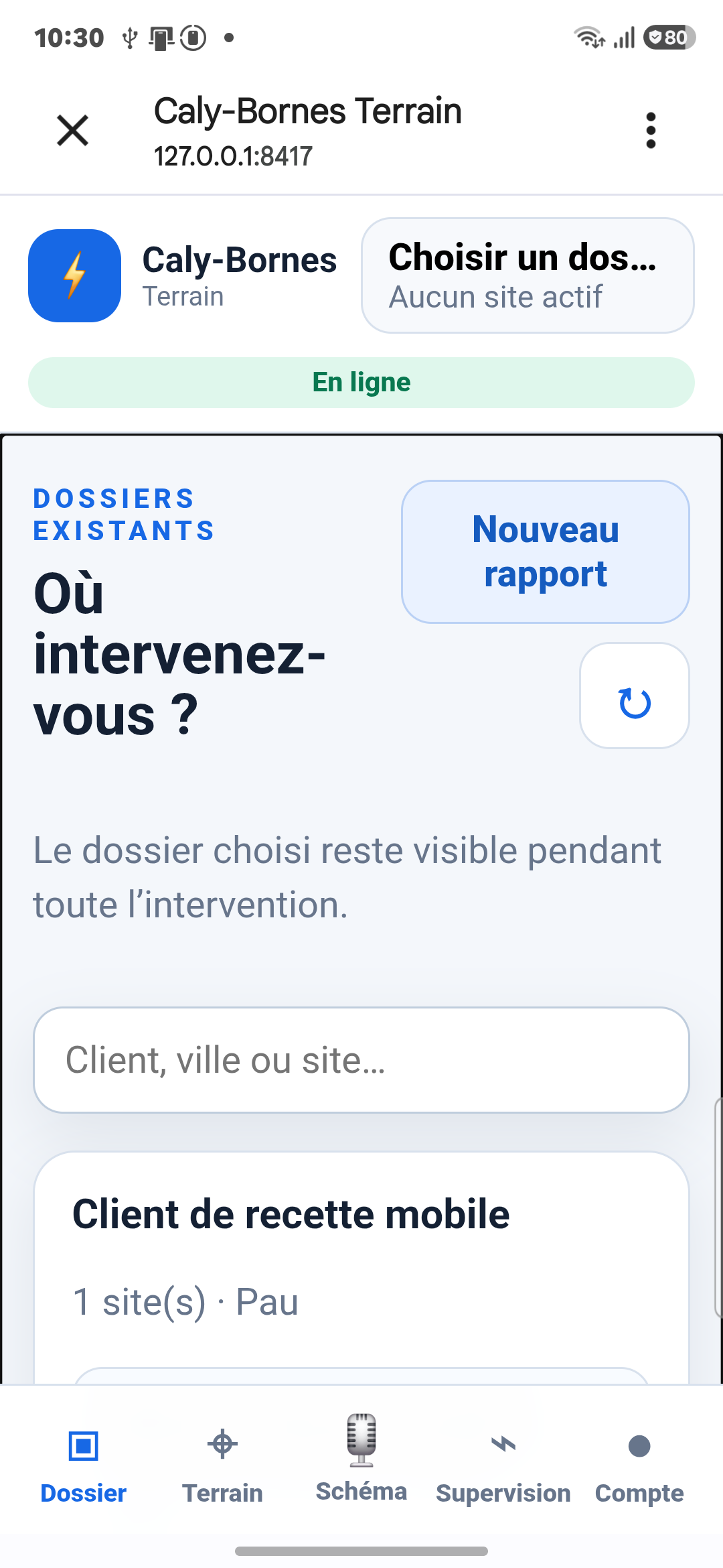 Création d’un nouveau rapport dans l’application Android Caly-Bornes Terrain